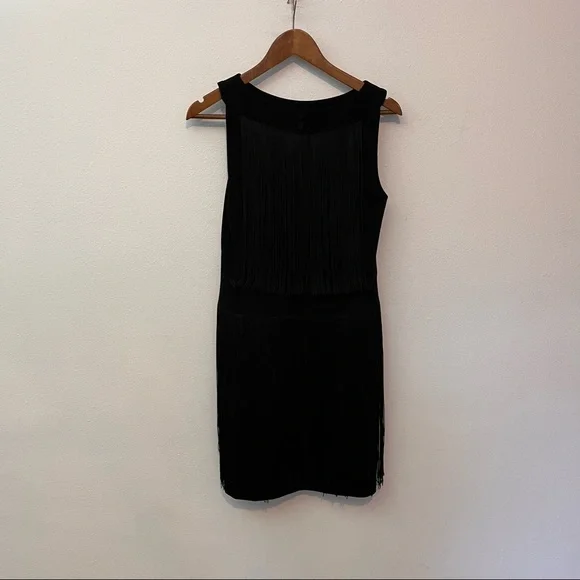 NANETTE LEPORE black fringe back mini dress 8 - Picture 6 of 6